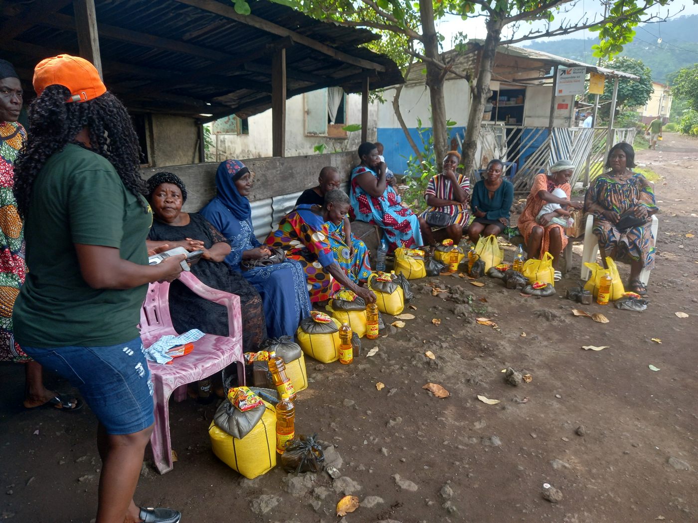 Women with their supplies to take home