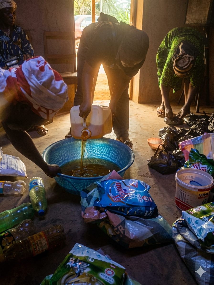 Preparing groundnut oil and supplies for families